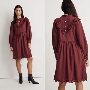 Madewell Embroidered Ruffled Flannel Mini Dress
